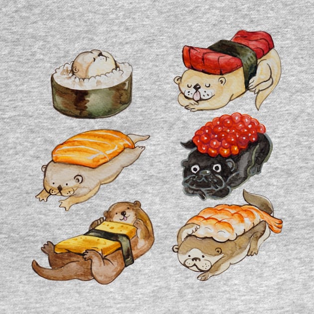 Sushi Otter Watercolor by huebucket